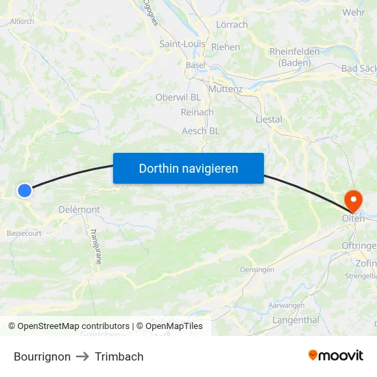 Bourrignon to Trimbach map