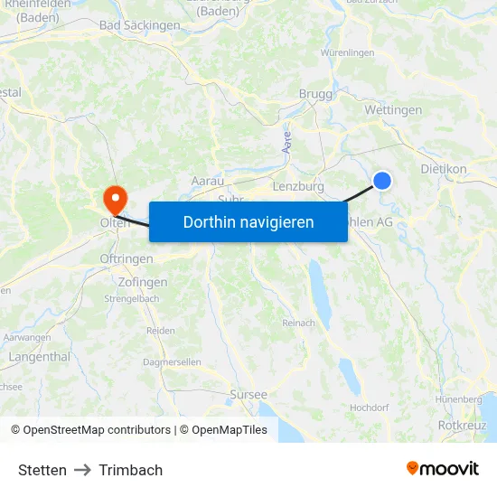 Stetten to Trimbach map