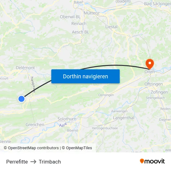 Perrefitte to Trimbach map