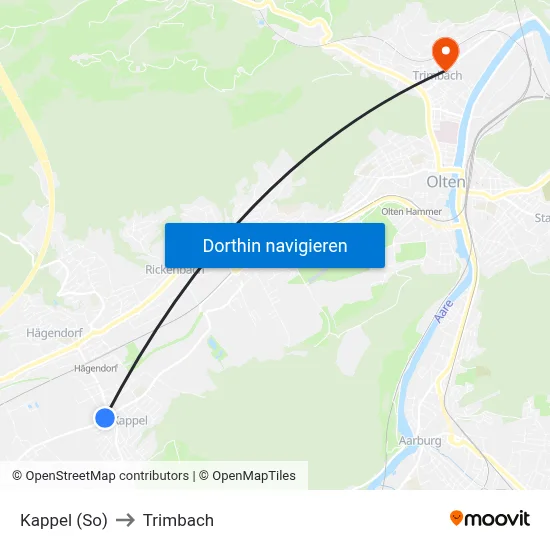 Kappel (So) to Trimbach map