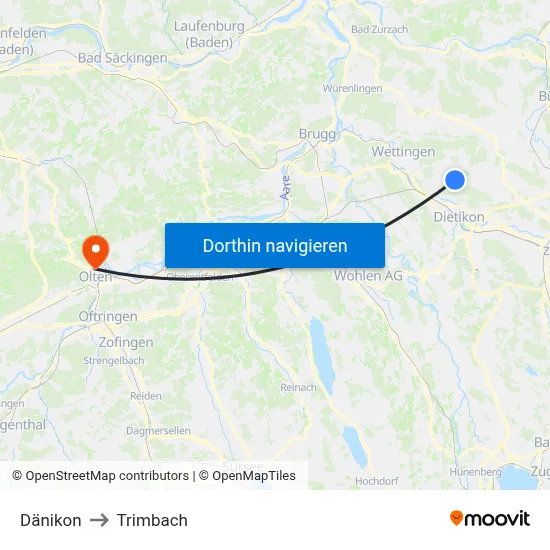 Dänikon to Trimbach map