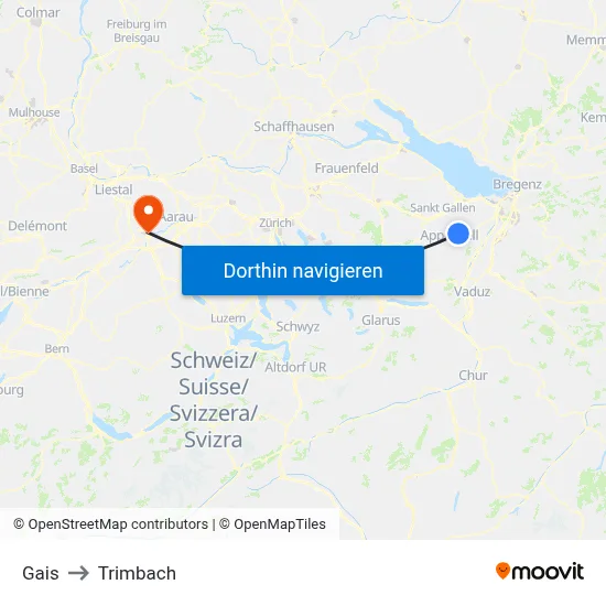 Gais to Trimbach map