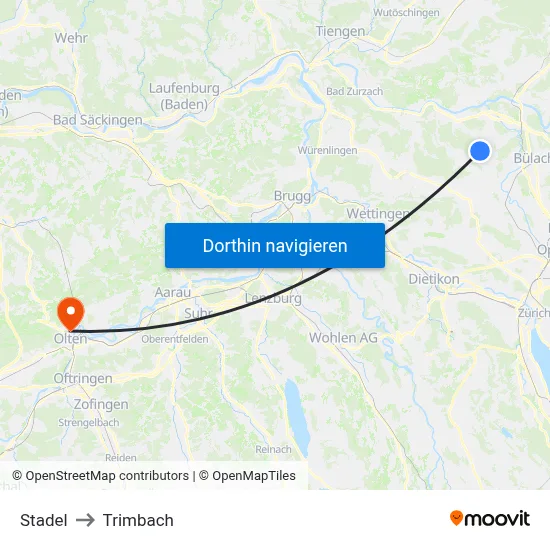 Stadel to Trimbach map