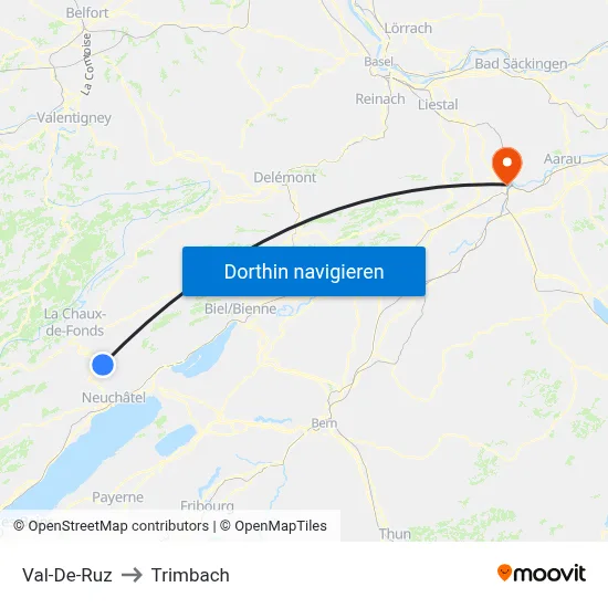 Val-De-Ruz to Trimbach map