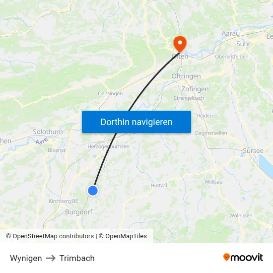 Wynigen to Trimbach map