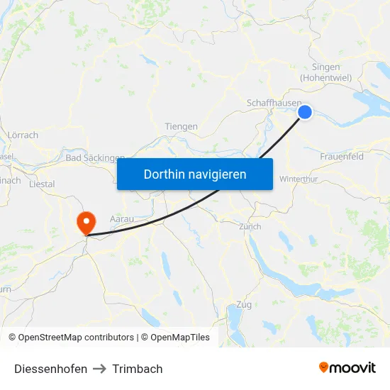 Diessenhofen to Trimbach map