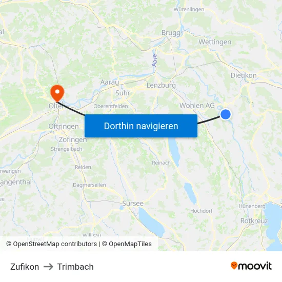 Zufikon to Trimbach map