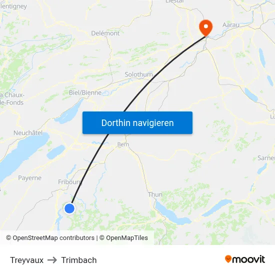 Treyvaux to Trimbach map