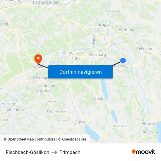 Fischbach-Göslikon to Trimbach map