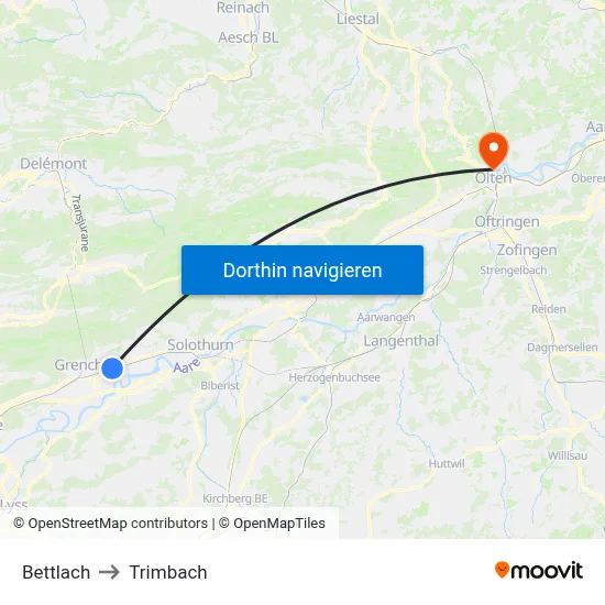 Bettlach to Trimbach map