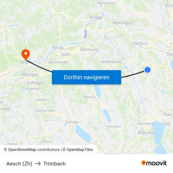 Aesch (Zh) to Trimbach map