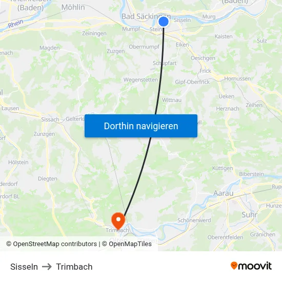 Sisseln to Trimbach map