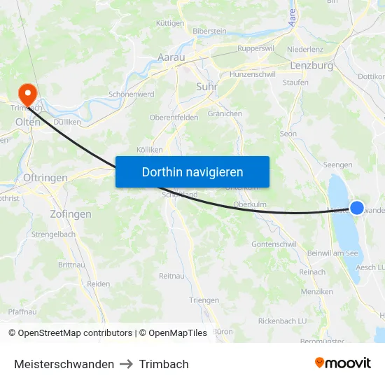Meisterschwanden to Trimbach map