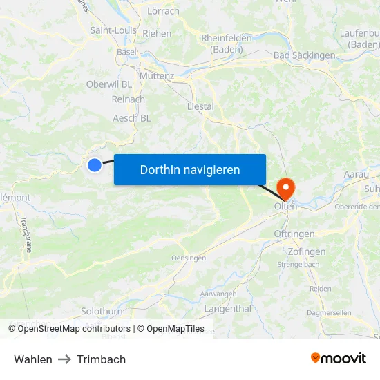 Wahlen to Trimbach map