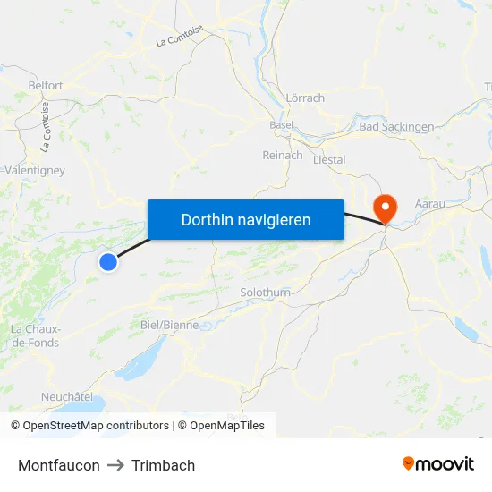 Montfaucon to Trimbach map
