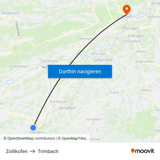 Zollikofen to Trimbach map