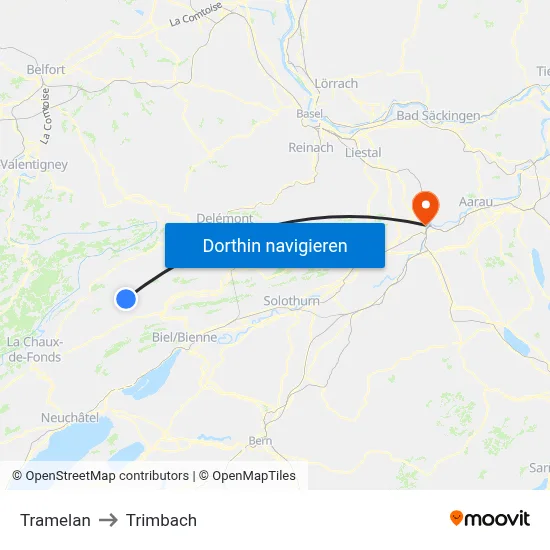 Tramelan to Trimbach map