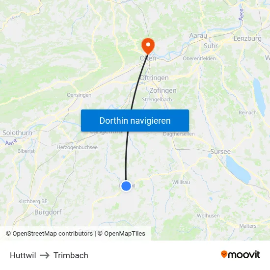 Huttwil to Trimbach map