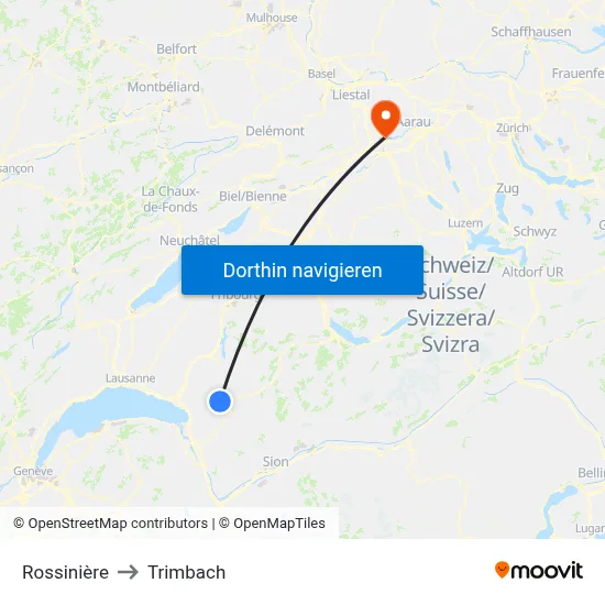 Rossinière to Trimbach map