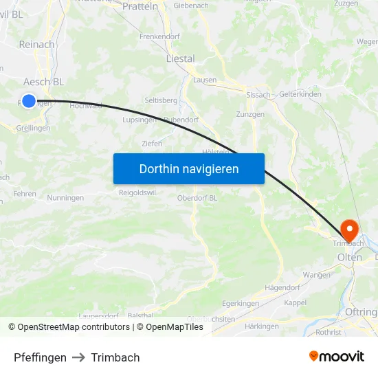 Pfeffingen to Trimbach map