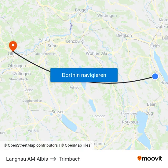 Langnau AM Albis to Trimbach map