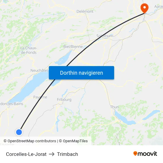 Corcelles-Le-Jorat to Trimbach map