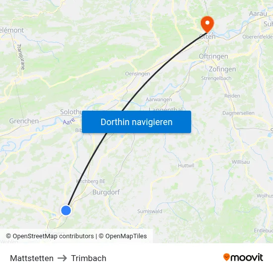 Mattstetten to Trimbach map