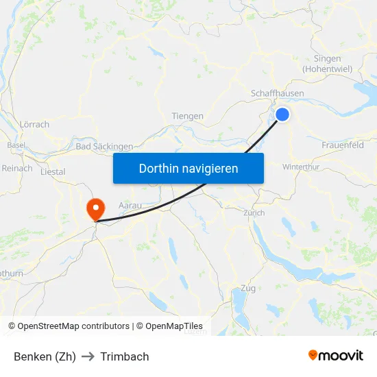 Benken (Zh) to Trimbach map