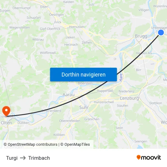 Turgi to Trimbach map