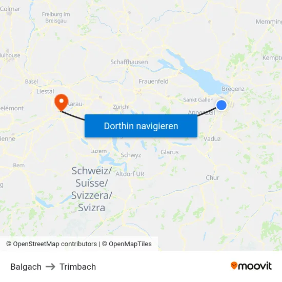 Balgach to Trimbach map