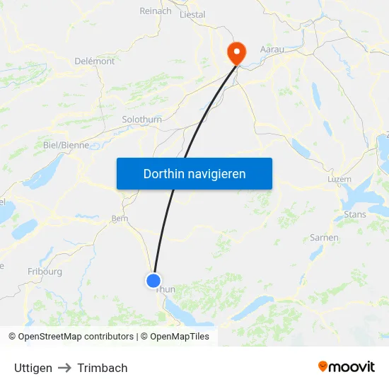 Uttigen to Trimbach map