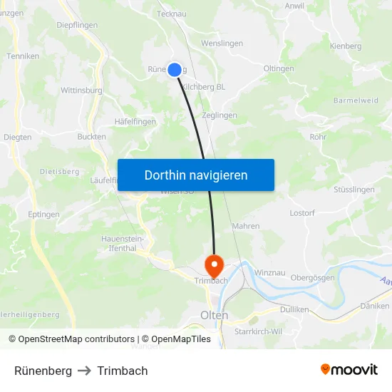 Rünenberg to Trimbach map