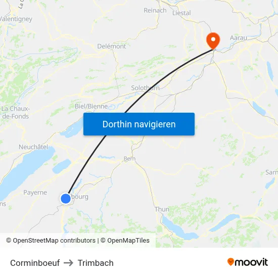 Corminboeuf to Trimbach map