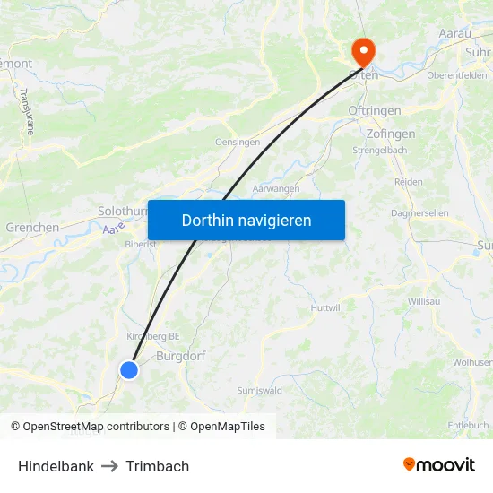 Hindelbank to Trimbach map