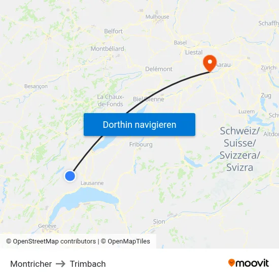 Montricher to Trimbach map