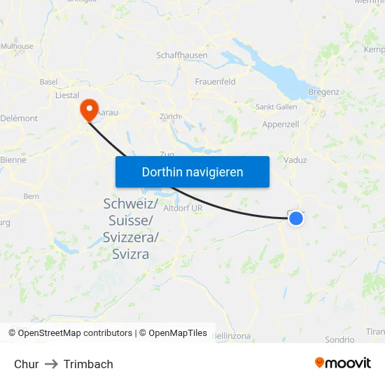 Chur to Trimbach map