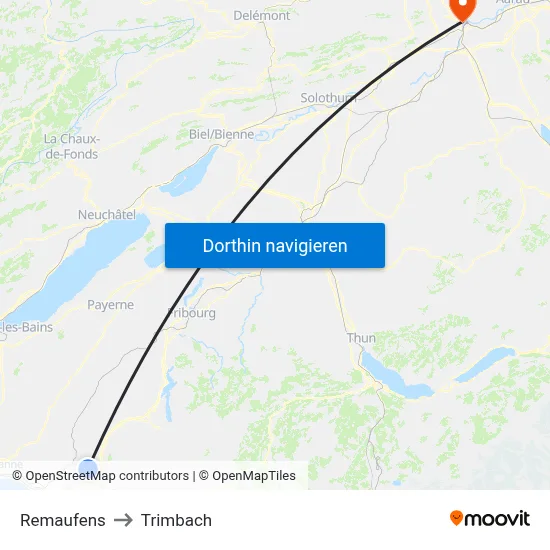 Remaufens to Trimbach map