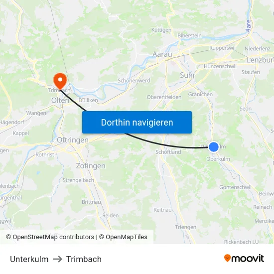 Unterkulm to Trimbach map