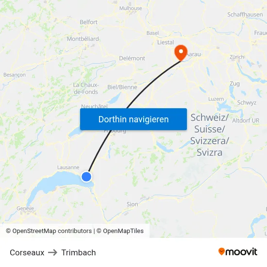 Corseaux to Trimbach map