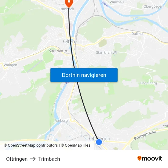 Oftringen to Trimbach map