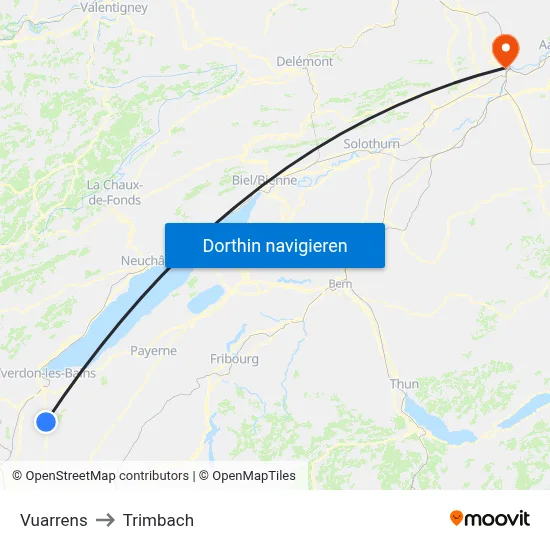 Vuarrens to Trimbach map
