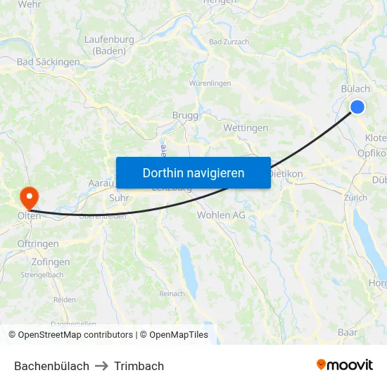 Bachenbülach to Trimbach map
