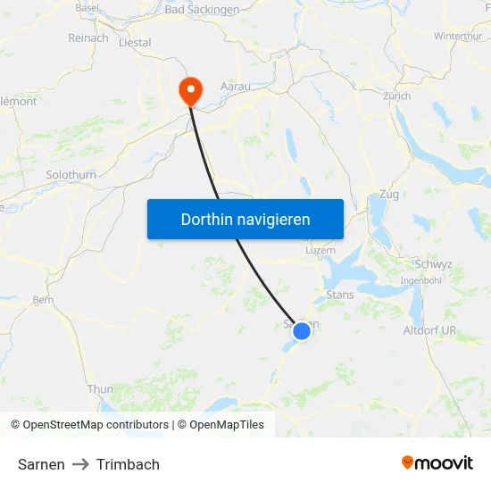 Sarnen to Trimbach map