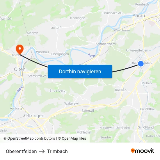 Oberentfelden to Trimbach map