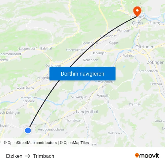 Etziken to Trimbach map