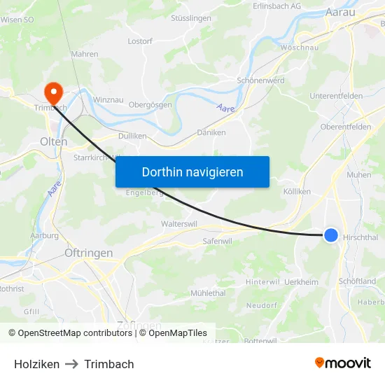 Holziken to Trimbach map