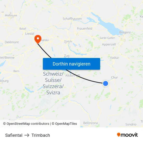 Safiental to Trimbach map