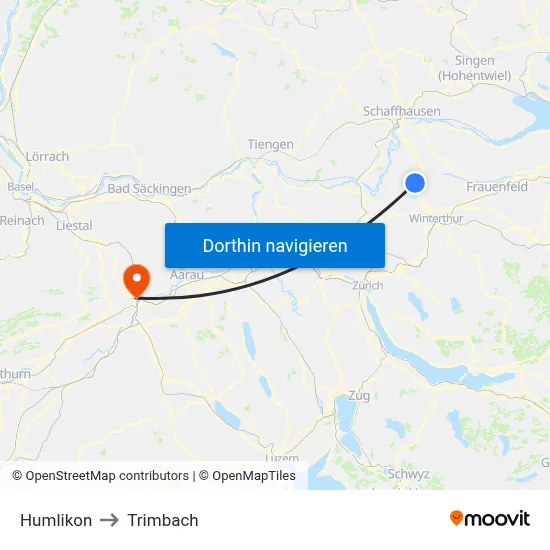 Humlikon to Trimbach map