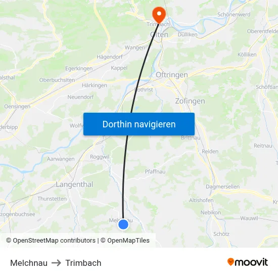 Melchnau to Trimbach map