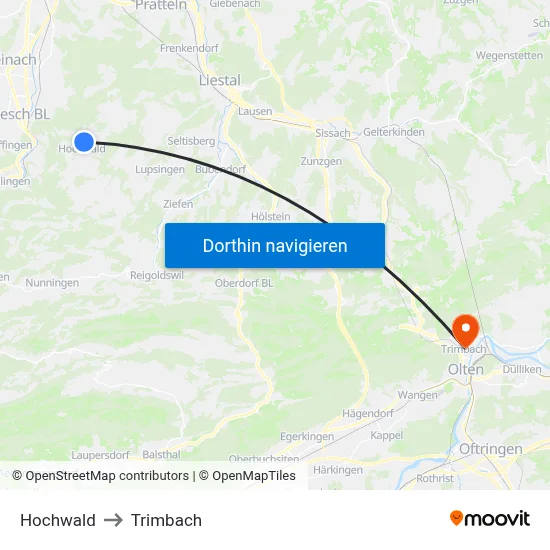 Hochwald to Trimbach map